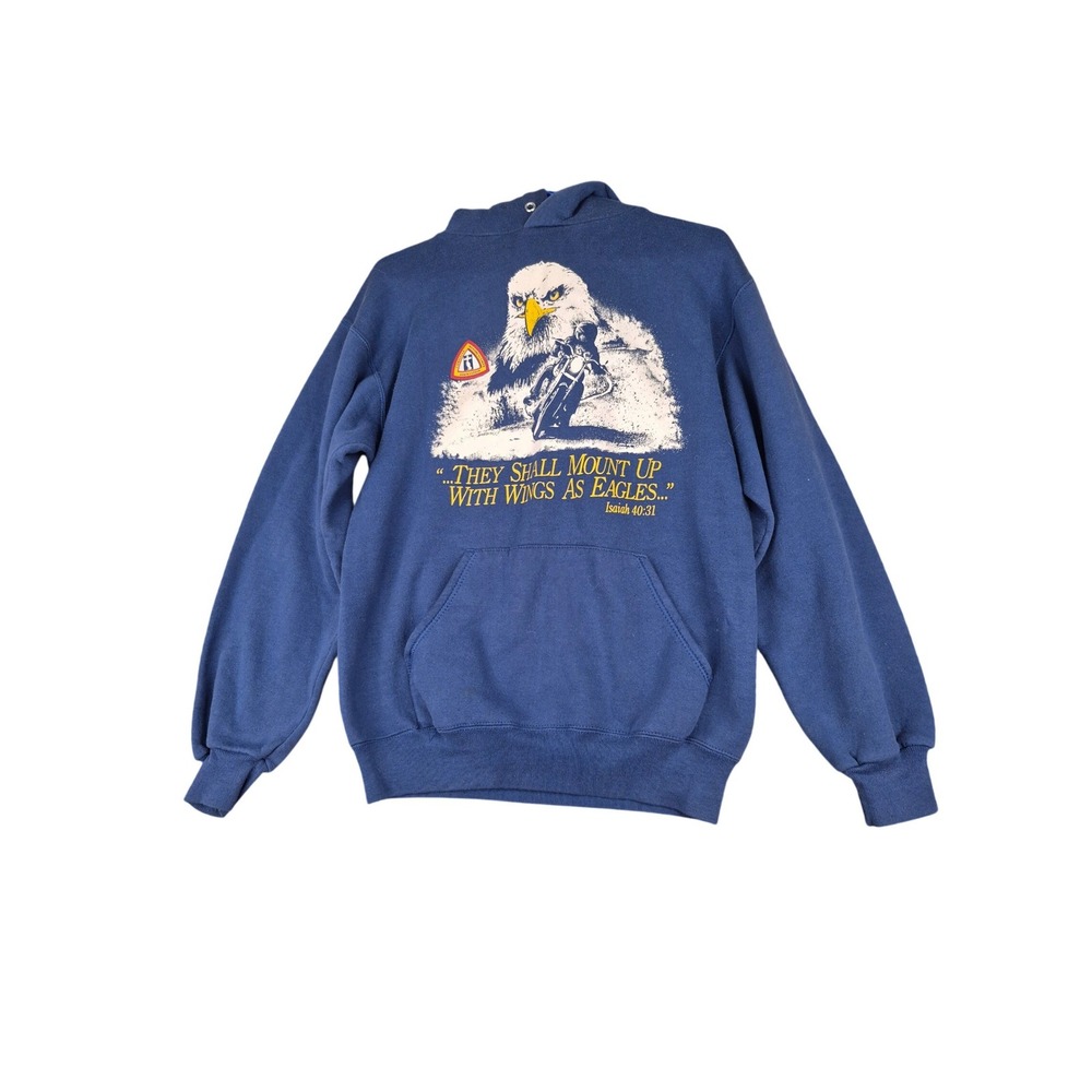 Christian Motorcyclists Association Eagle Isaiah 40:31 Blue Hoodie Mens Sz M VTG